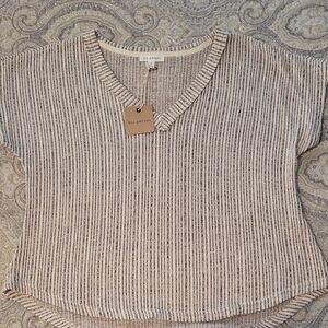 Blu Pepper Cream Striped Short Sleeve Top
